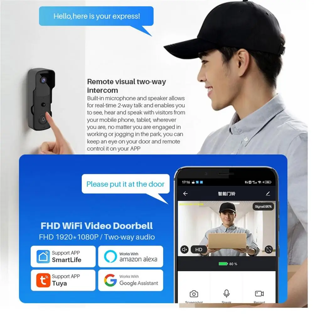 Smart Home Video Doorbell Camera Security Protection Outdoor Wifi 1080p Wireless Door Bell Intercom Motion Detection For Google