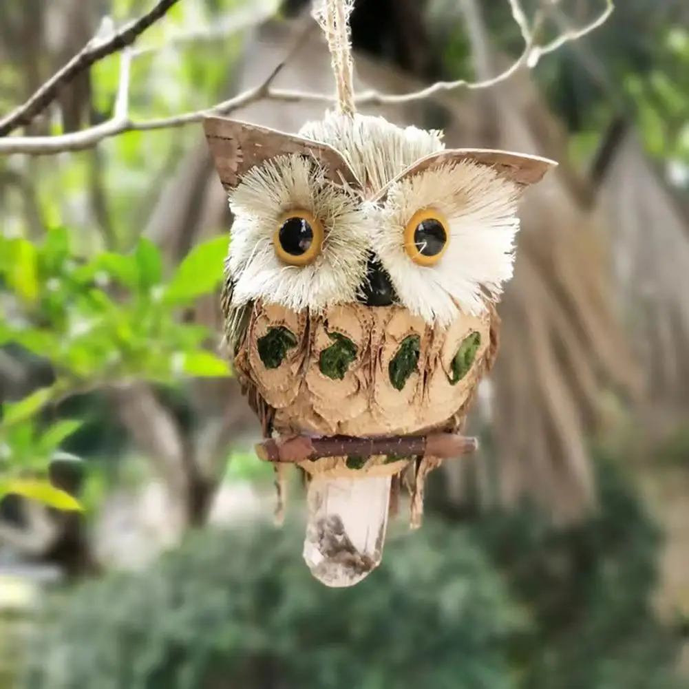 Outdoor Rustic Owls Hanging Decoration Handcrafted Straw Owl Pendant Rustic Hanging Owl Ornament Straw Owl Hanging Decoration