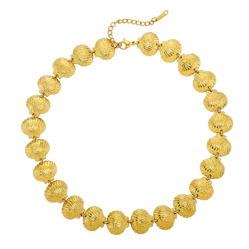 Summer Natural Shell Round Chic Pendant Necklace Waterproof Stainless Steel Golden High Quality Jewelry Accessories