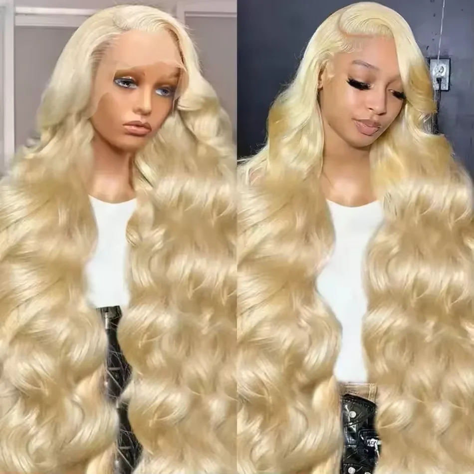 52 inches 13x6 HD Transparent Lace Front Wigs 613 blonde body wave human hair 200 Density Brazilian human hair for women