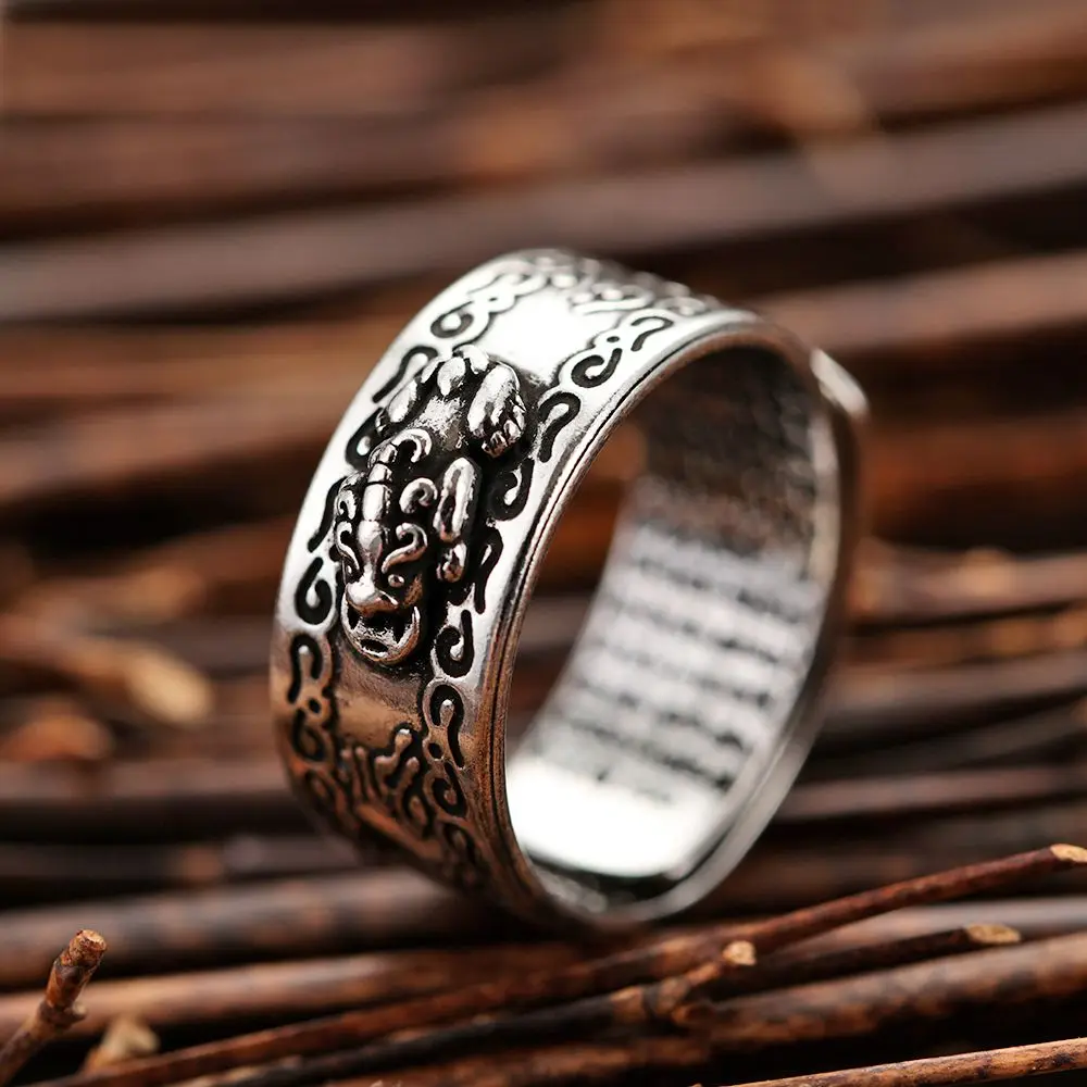 تميمة بوذية الذهب/الفضة Pixiu قابل للتعديل فنغ شوي مجوهرات خواتم محظوظة