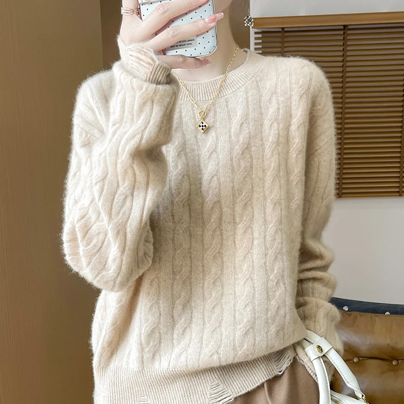 

LDZWSM Women Wool Sweater Long Sleeve O neck Sweaters Solid Knitwear Pullover Female Tops Winter