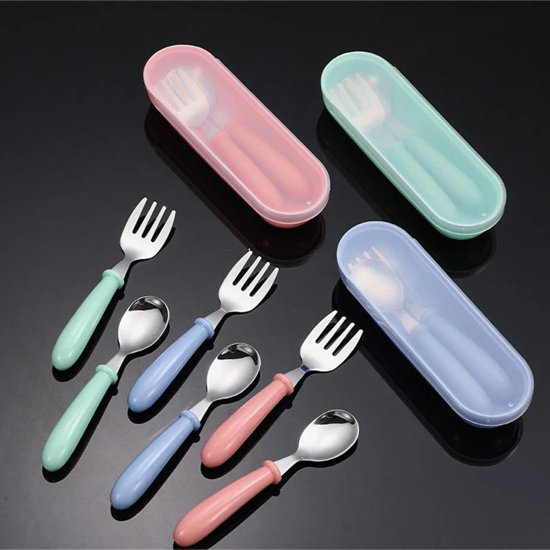 Baby Gadgets Tableware Set Children Utensil Stainless Steel Toddler Dinnerware Cutlery Cartoon Infant Food Feeding Spoon Fork