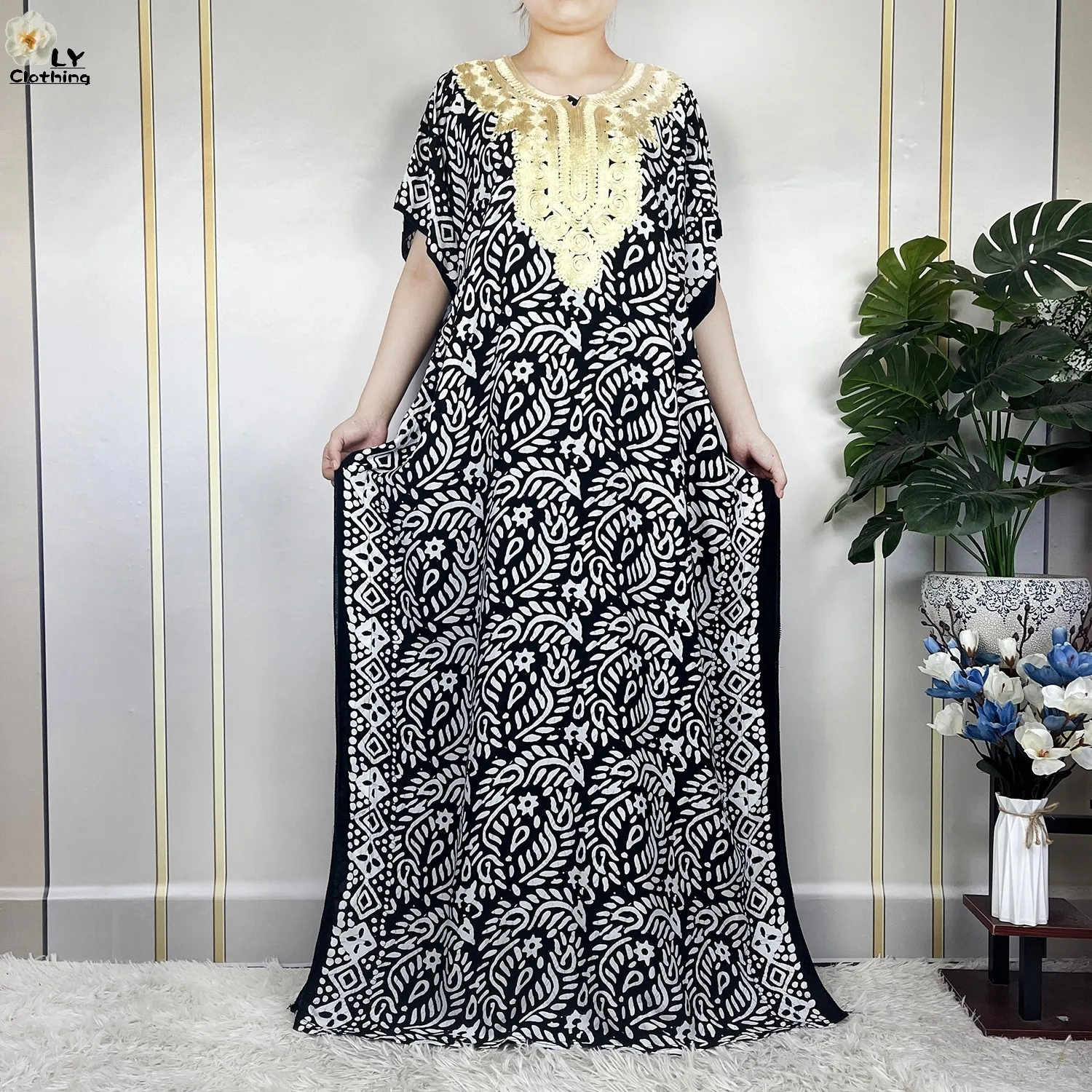 New Abayas Summer Short Sleeve Dress 2023 Dubai Maxi Cotton Loose Boubou Muslim Women Casual Dress African Tradition Clothes