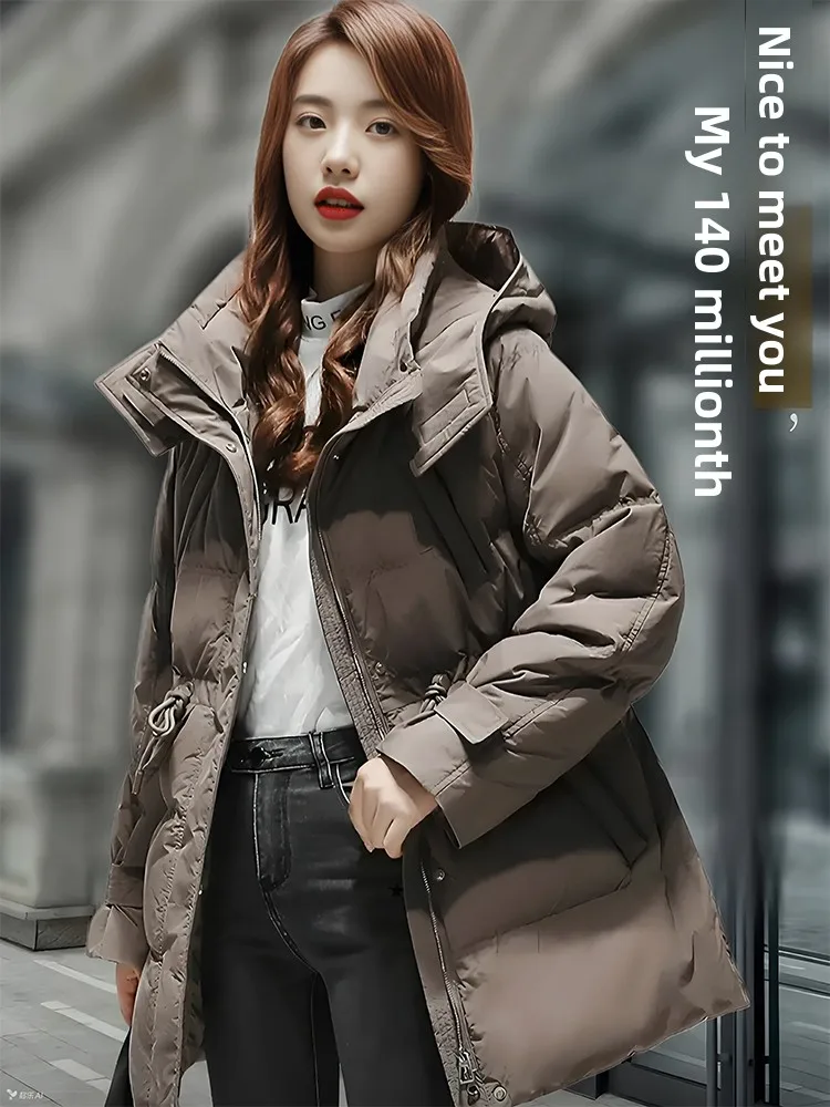 

Slimming down Jaet Women's Mid-Length down Cotton Workwear Coat Winter New Sle Waist-Cinching Slim Fit Korean Sle