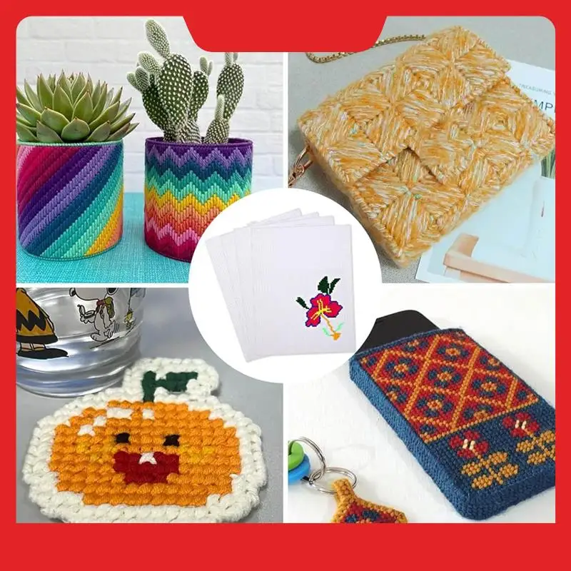 

A32HOT-4PCS 7 Count Plastic Mesh Canvas Sheets, Eye Mesh For Embroidery, Acrylic Yarn Crafting, Knit Crochet Projects