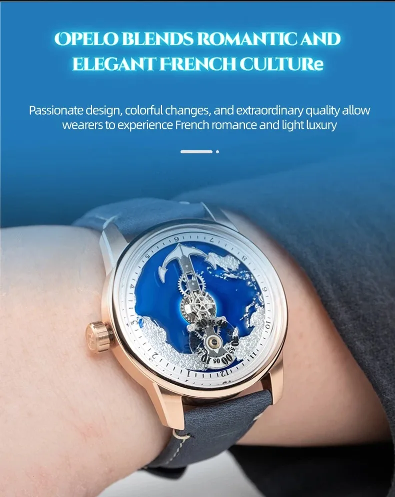 Автоматические Мужские часы OBLVLO, роскошные механические наручные часы 42 мм, водонепроницаемые часы с сапфировым навигационным циферблатом и картой