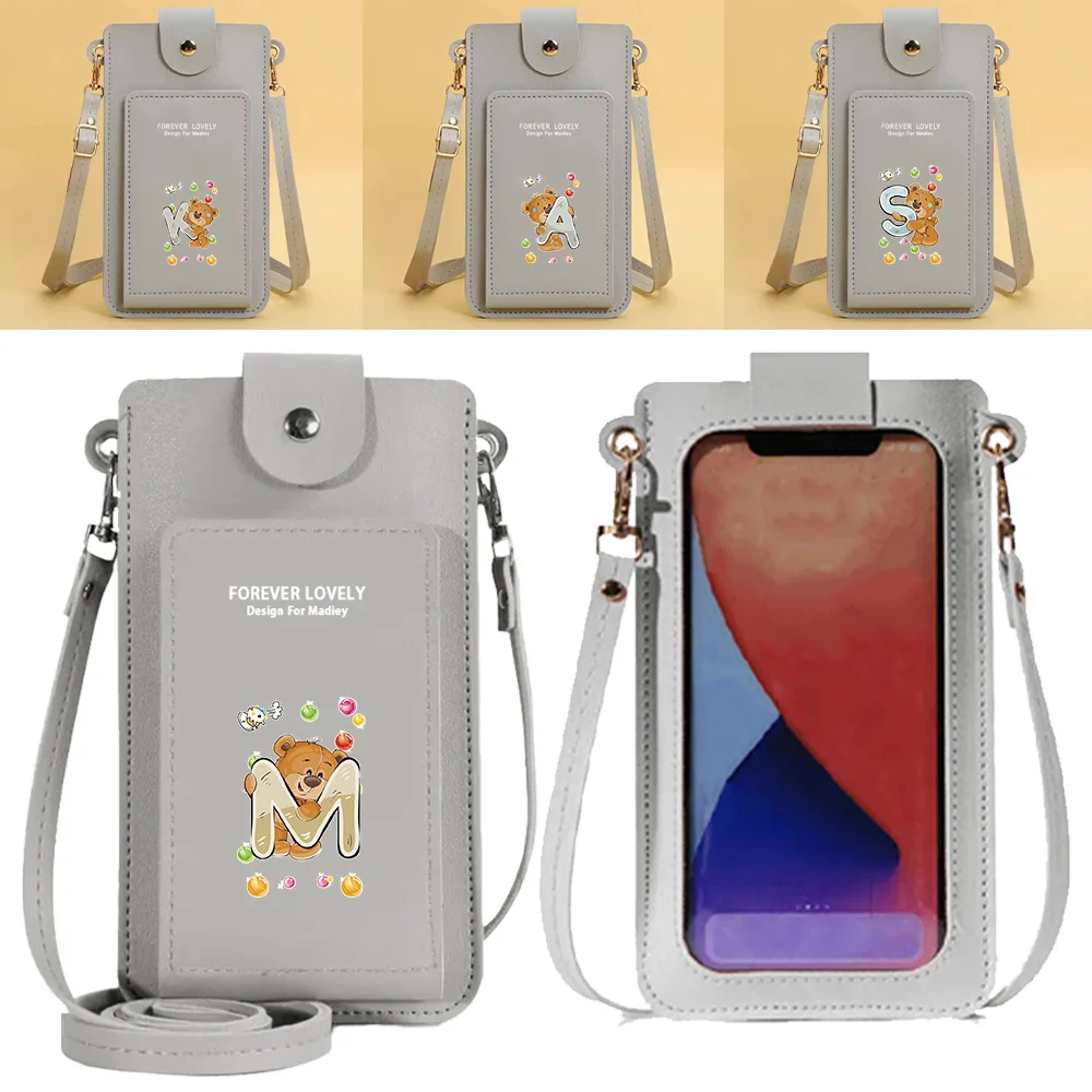 Bolso Universal para teléfono móvil, monedero de PU con iniciales de oso, patrón de A a Z, bolso de hombro tipo bandolera para mujer, tarjetero, 1 ud.