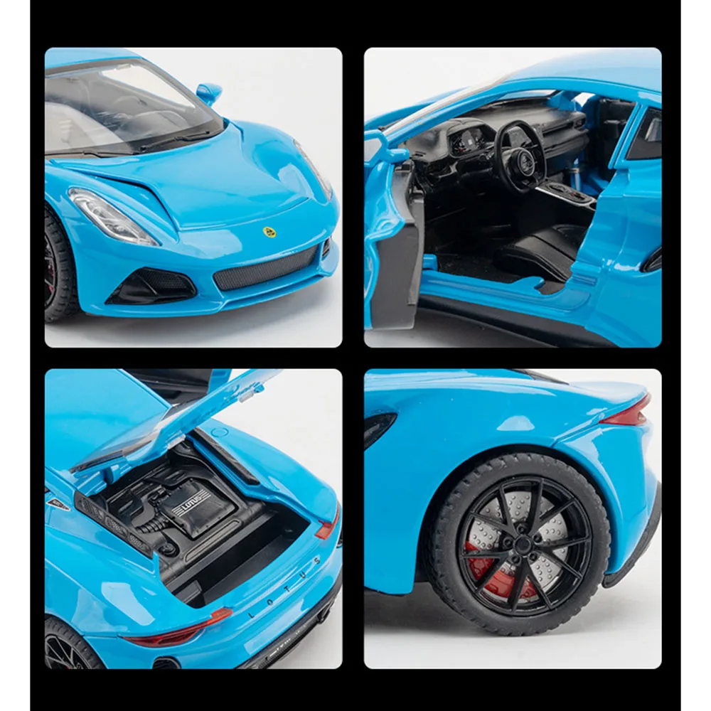 1/24 Lotus Emira Alloy Diecast Sports Car Model Toys Simulation Electric Vehicles with Sound Light Pull Back Toys Car for Boys