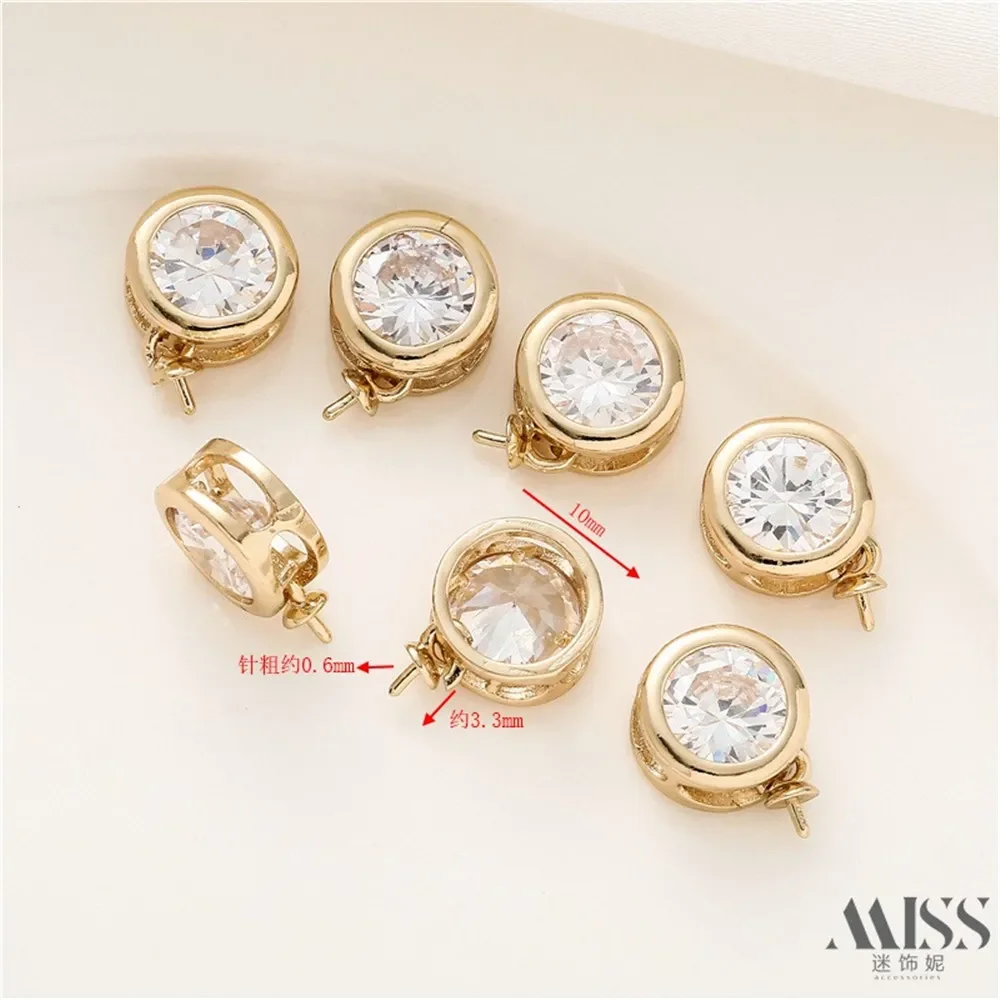 

14K Package Gold Color Zircon Round with Hat Needle Pendant DIY Handmade Bracelet Necklace Earrings Accessories