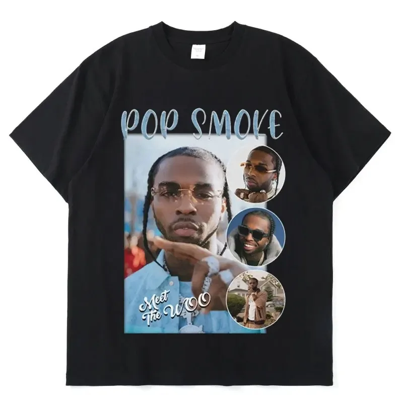 Pop Smoke Fashion VintageT-Shirt Popular Hip Hop Rapper Streetwear Graphic T shirts Summer Unisex The Woo King Casual Cool Tops