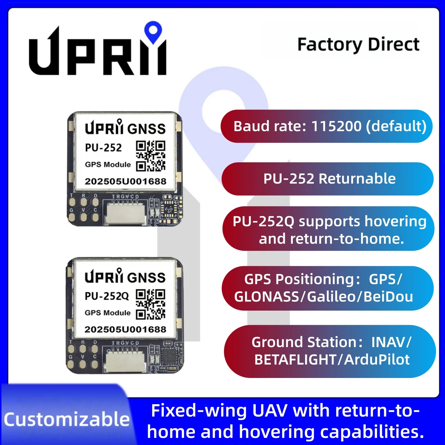 PU‑252Q UBX‑M10 GNSS Module Path Recording & Route Matching AP BF INAV Compatible for FPV Drone Agri Boat Vehicle Monitoring