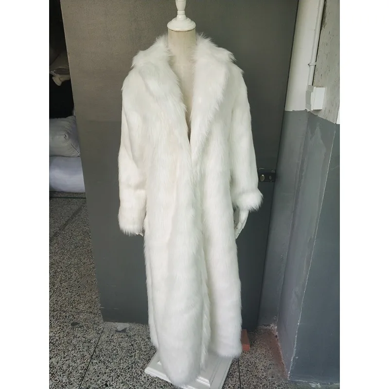 Luxury Brand Fluffy Faux Fox Fur Coat Long Trench Coat Women's Eco-friendly Fur Jacket Winter Warm Windproof Outerwear Coats