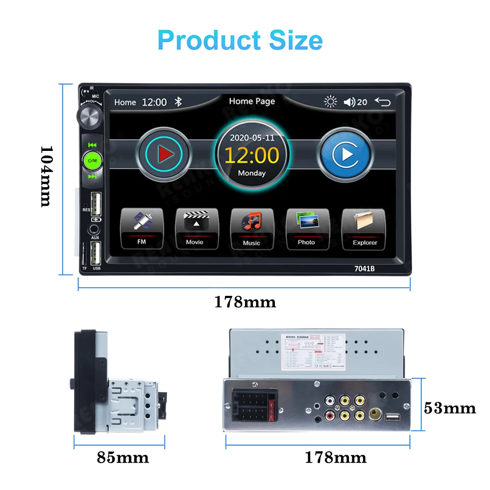 REAKOSOUND 1Din Type-C 7 Inch Capacitive Screen Full Touch HD Car MP5 Player USB Bluetooth Card Touch Screen Carplay FM Camera images - 6