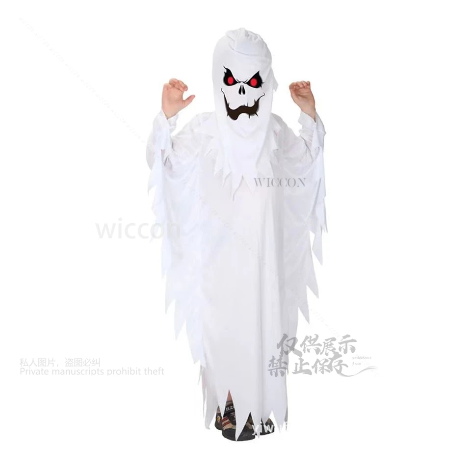 Kostium dla dzieci - zabawny strój białego ducha z kapturem i peleryną Upiorny, ale uroczy zestaw cosplay dla chłopców i dziewczynek Zatwierdzony na Halloween