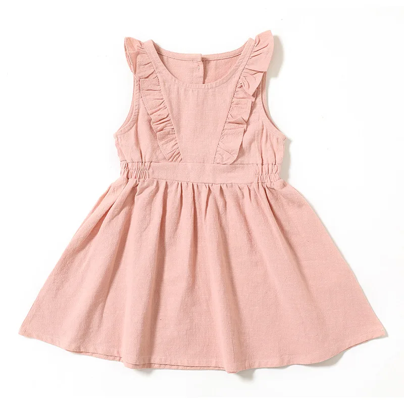 Kids Baby Girls Dress 2024 Summer Solid Color Ruffle Sleeveless Backless A-line Dress Sundress Casual Baby Girls Clothes