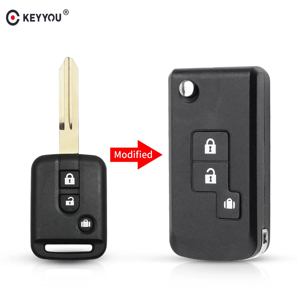 KEYYOU Modified Flip Folding Remote Car Key Shell Case For Nissan Qashqai Micra Navara 350Z Pathfinder Sunny 2/3 Buttons