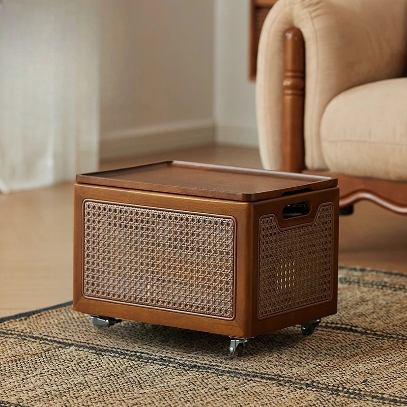 

Solid wood rattan storage basket with cover, dustproof clothes finishing, large-capacity sundries storage basket, removable toy