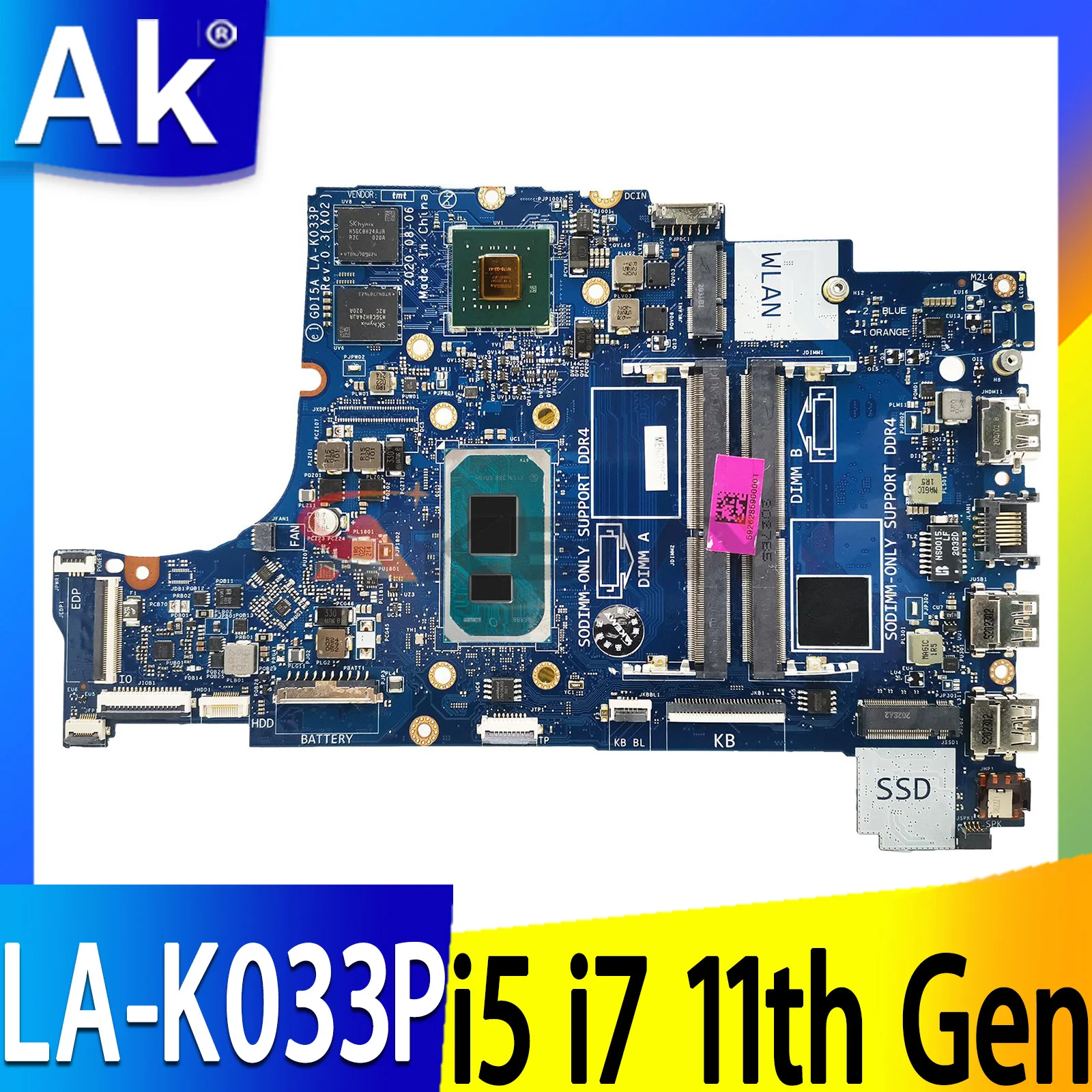 

For DELL Inspiron 3500 3501 Laptop Motherboard LA-K033P i7-1165G7 MX330 2G 0NX5H3 Notebook Mainboard Vostro 100% Tested OK