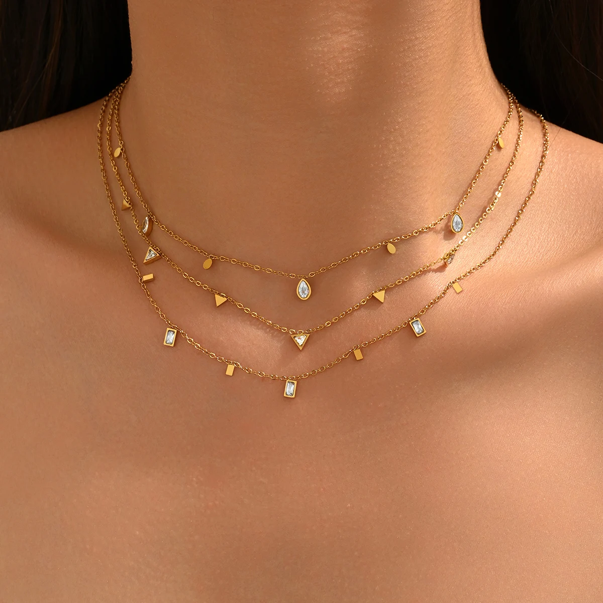 Charm Necklace Dainty - Dainty Gold Color Crystal Stainless Steel