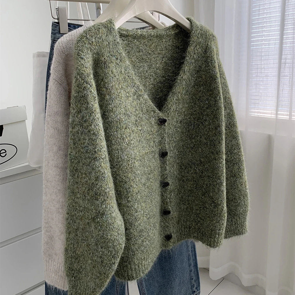 Elegant Sweater Cardigan Women Autumn Winter Solid Single Breasted Soft Warm Sweaters Outerwear V-Neck Casual All-Match Knit Top