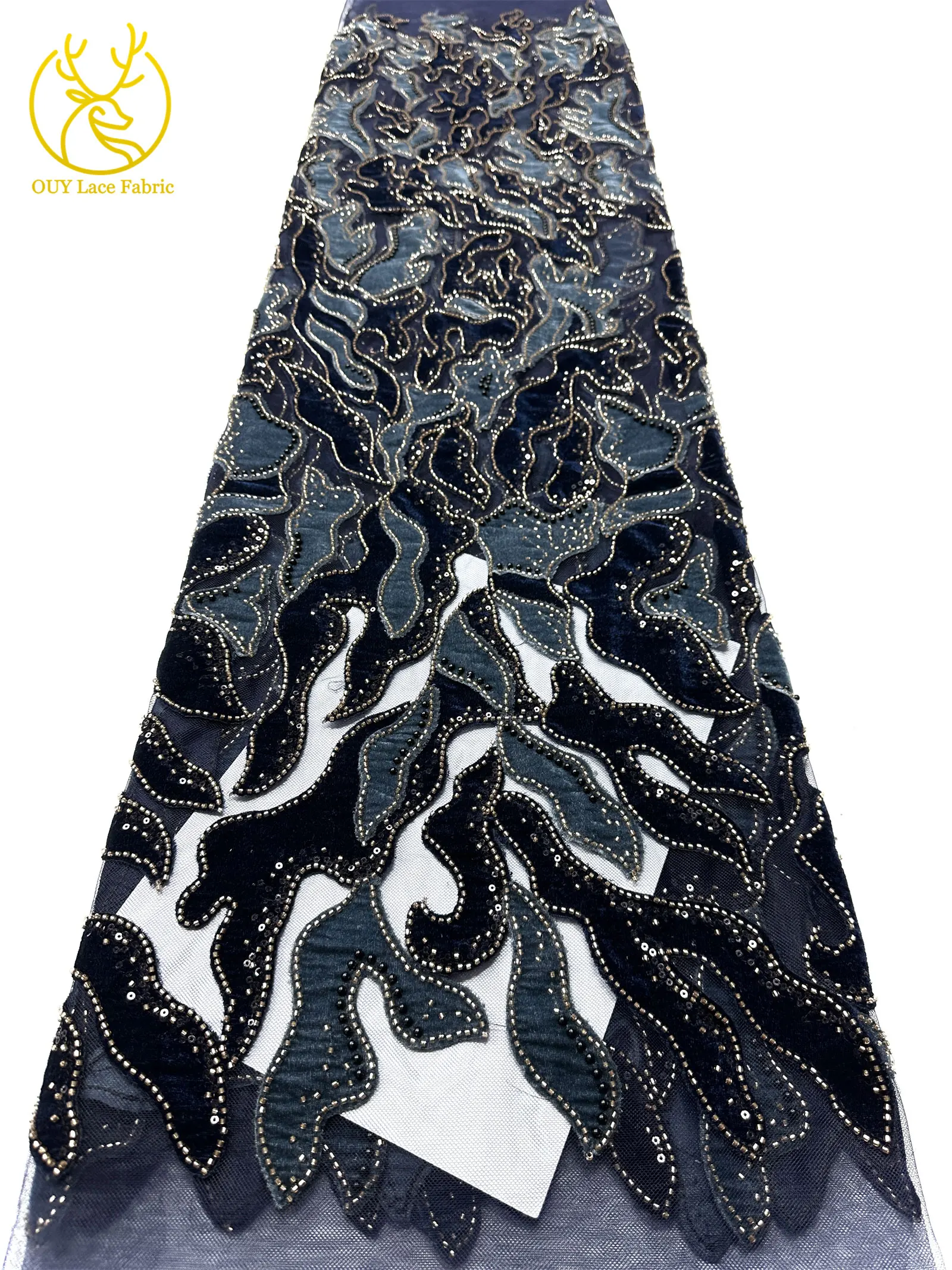 Roter Samtstoff mit Perlen und Pailletten, Spitzenstoff 2026, eleganter bestickter Tüllstoff für Bräutigam, französisches Hochzeitskleid, Abendkleid, zum Nähen, 5 Yards – Detail 19
