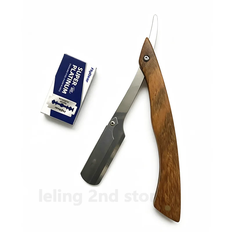 2Color Wooden Professional Manual Men Shaver Straight Edge Stainless Steel Sharp Barber Wood Razor Folding Shaving Beard Cutter