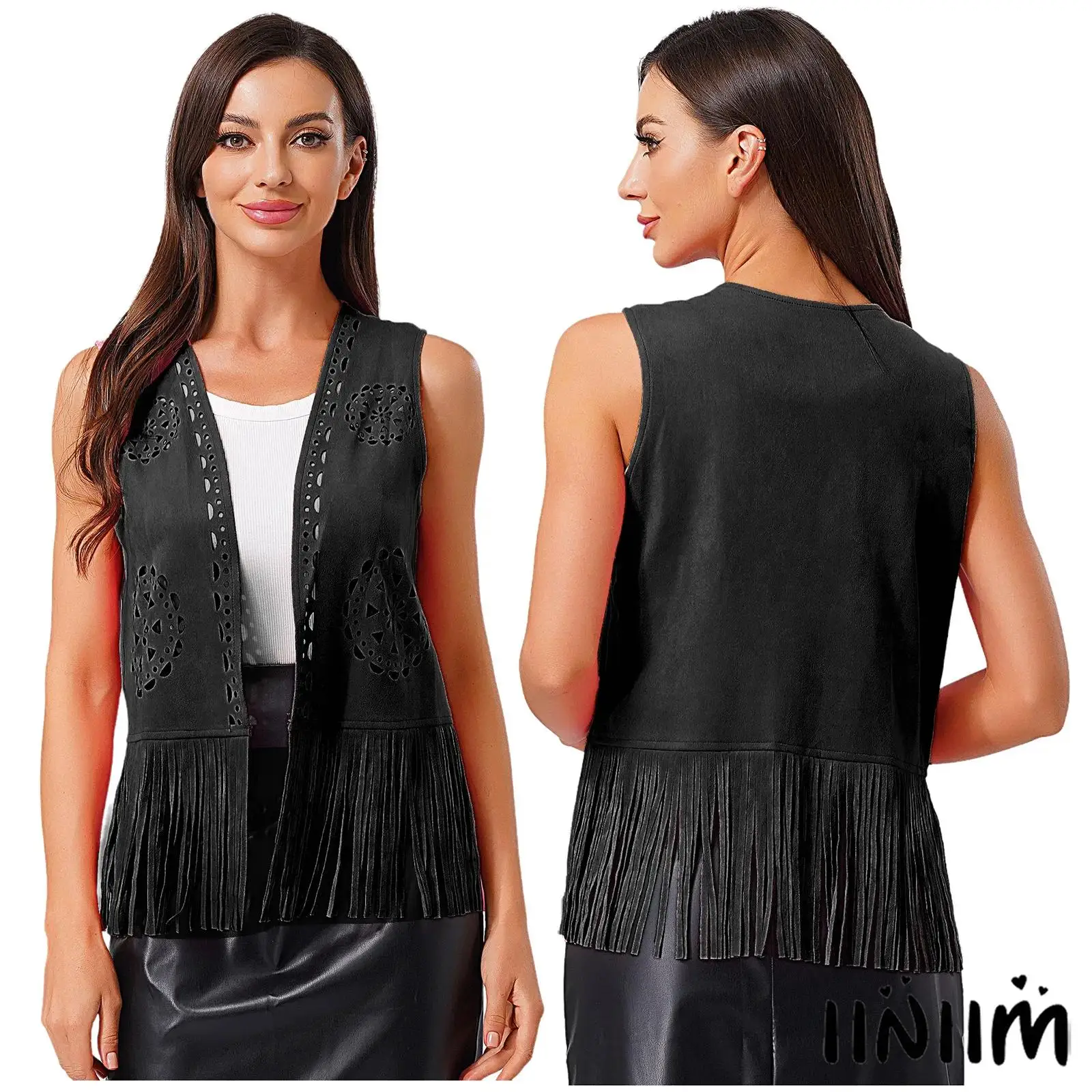 

Western Cowgirl Vest Waistcoat Streetwear Outwears Womens Fashion Casual Sleeveless Open Front Tassel 70s Disco Hippy Dance Vest