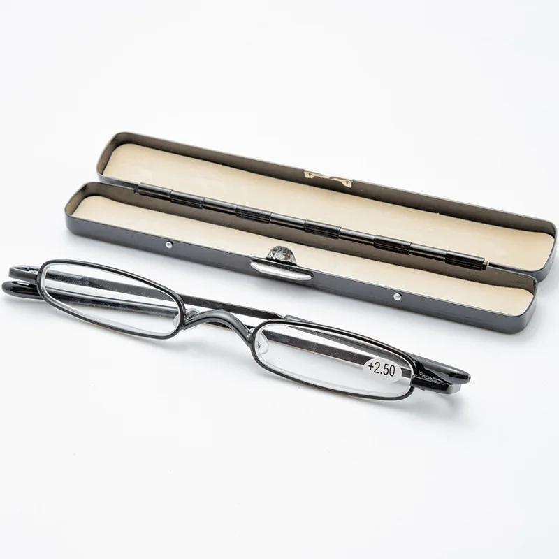 Portable Mini Reading Glasses Men Women Business Ultralight Small Rectangle Blue Light Eyeglasses with Case +100 +125 +150 +400