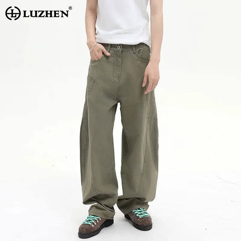 

LUZHEN Casual Color Loose Straight Trendy Jeans Men's Solid 2025 New Original Korean Handsome Wide Leg Denim Pants Male JY2750