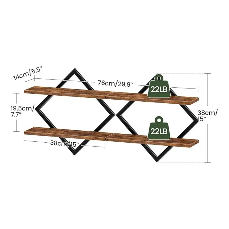 

【FLASH DEAL】Set Of 2 Wall Shelves, 2-Tier Hanging Shelves, Wall Shelf Set Of 2, Wall Mounted Shelves, For Living Room