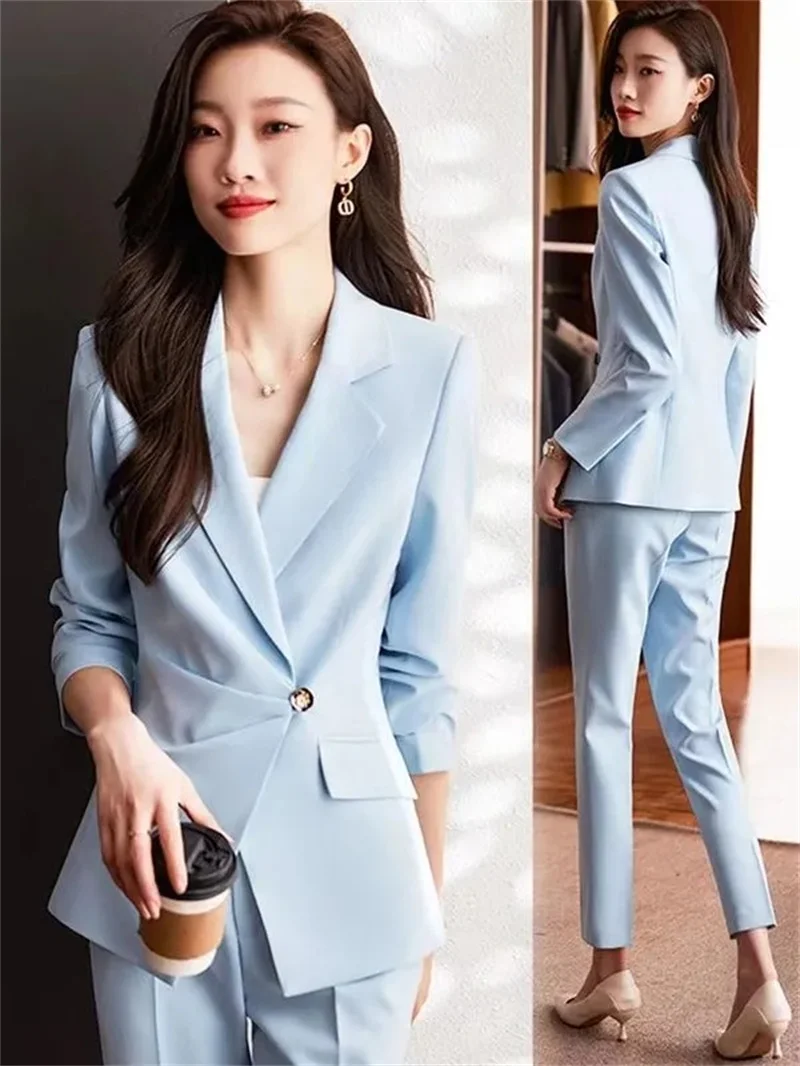 

I DO: 02-12 22:48:45 2025 Fashion Ladies Pant Suit Women Black Striped Female Business Work Wear Formal Jacket Blazer and Trouse