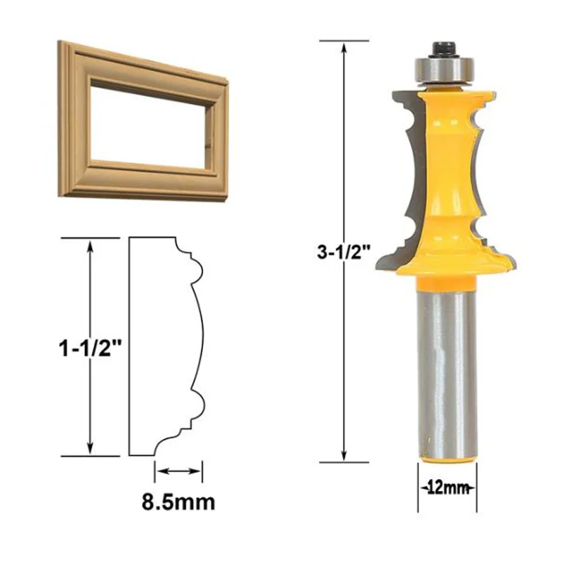 Accessories Equipment Router Bit Molding Cutter Milling for miter Cutting Supply Tool 1/2 inch Shank Yellow Accessories