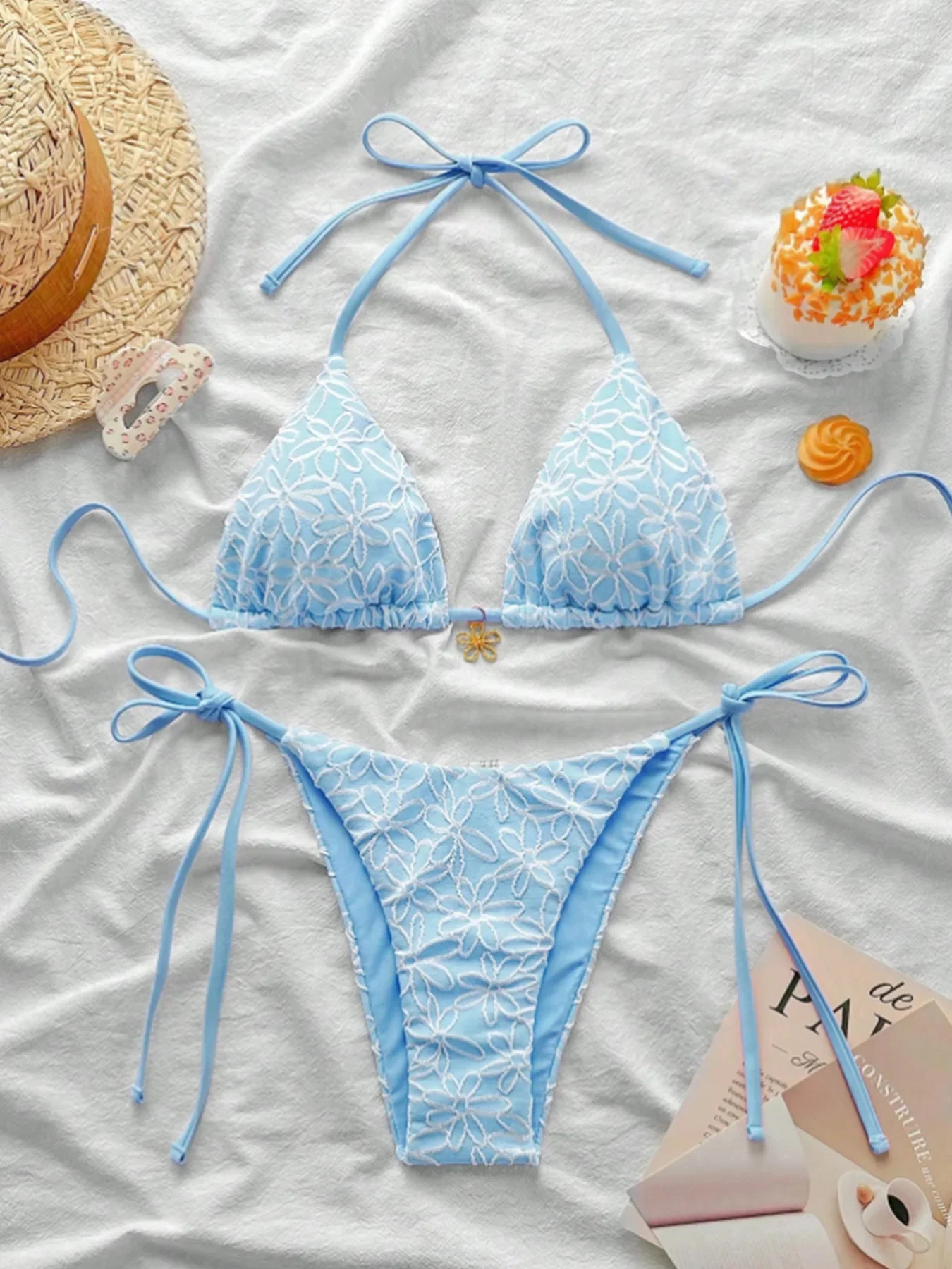Sexy Bikini Set Print Halter Swimsuit 2025 Backless Push Up Micro Bikinis Summer Bathing Suit Tie Side Triangle Swimwear