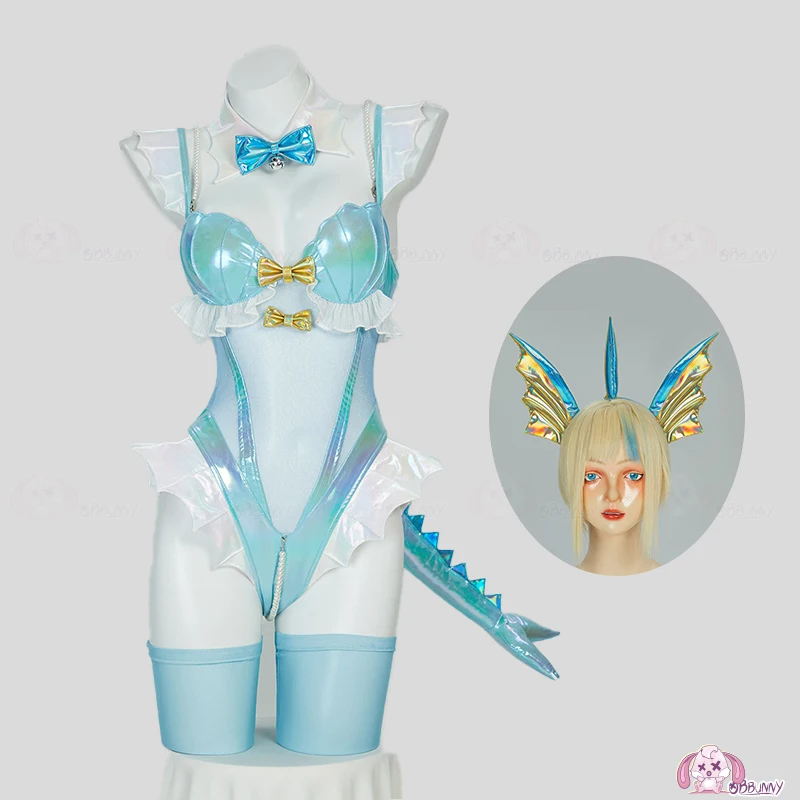 

Women Lingerie Set Winter Christmas Blue White Furry Heart Hollow Top and Panty with Cloak Cosplay Costume