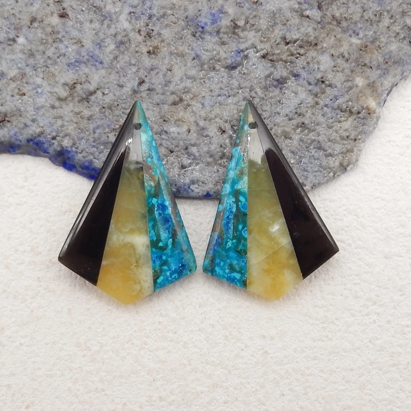 Handmade Jewelry Natural Stone Obsidian Yellow Opal Chrysocolla Fashion Earrings Accessories DIY Making For Women 33x23x4mm 6g