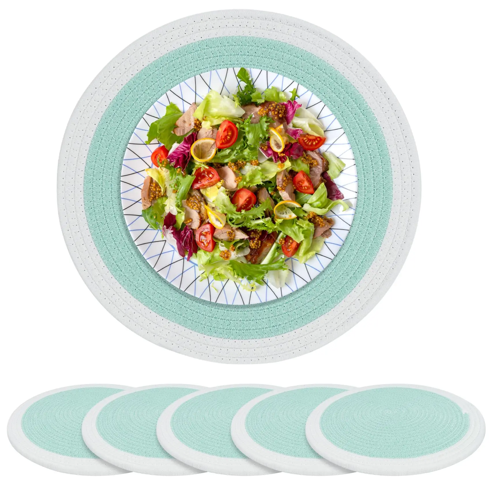 

Cotton Boho Round Woven Placemats,Heat Resistant Non-Slip Washable Table Place Mats for Dinner Party Kitchen Table Decor 14 Inch