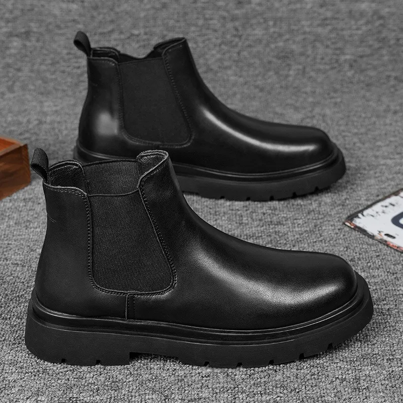 Luxury Men's Chelsea Fashion Boots Classic Men Slip-on Business Leather Boots Autumn Winter Warm Comfortable Casual Shoes 39-46
