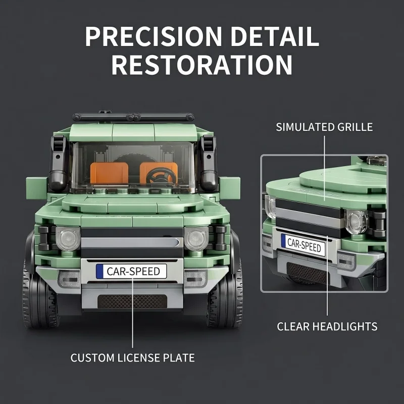 Green Adventure SUV Building Blocks, Realistic Off-Road Vehicle Model with Openable Doors, Collectible Hobby Toy