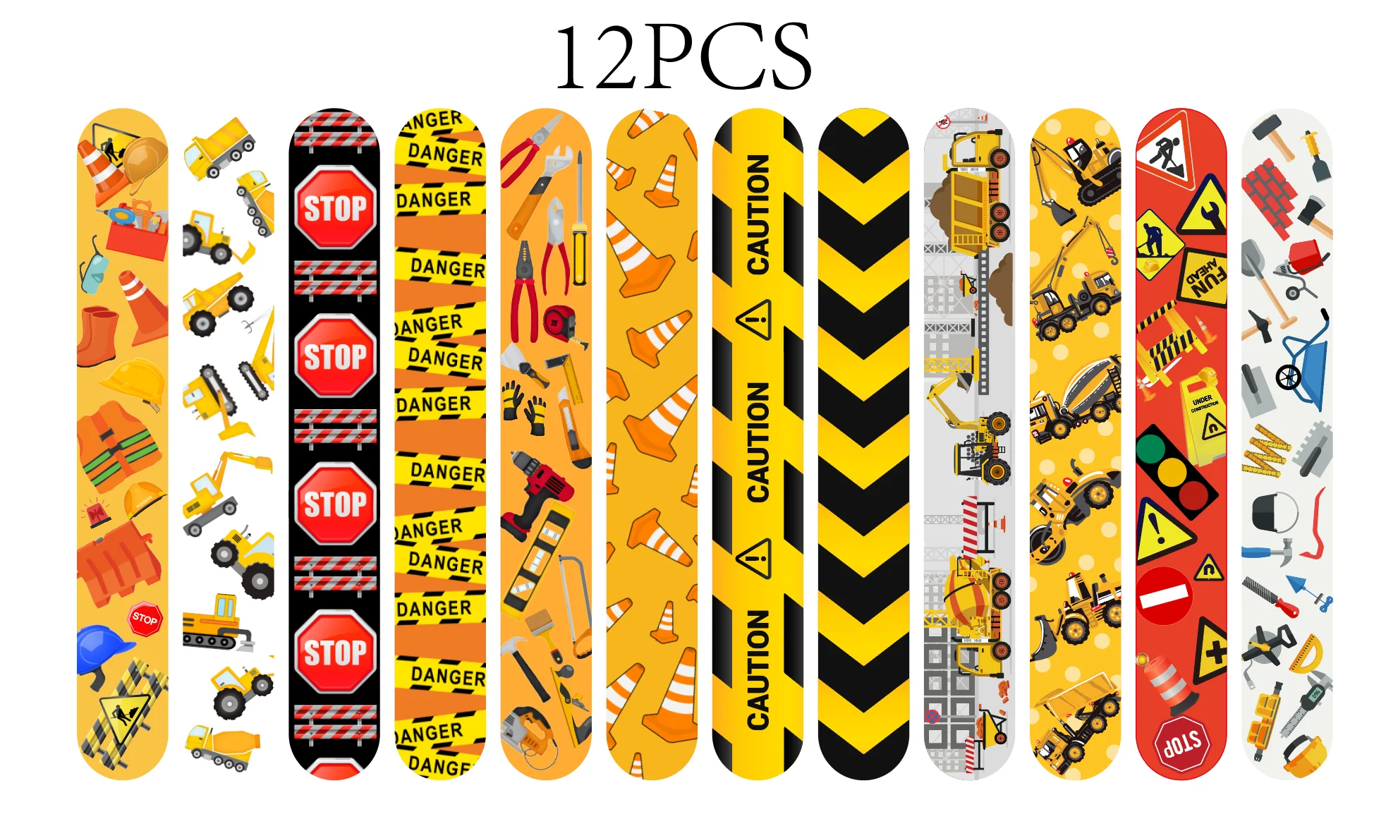 12pcs Construction Car Slap Bracelets Gifts Excavator Party Decoration Kids Boys Happy Engineering Vehicle Birthday Party Favors