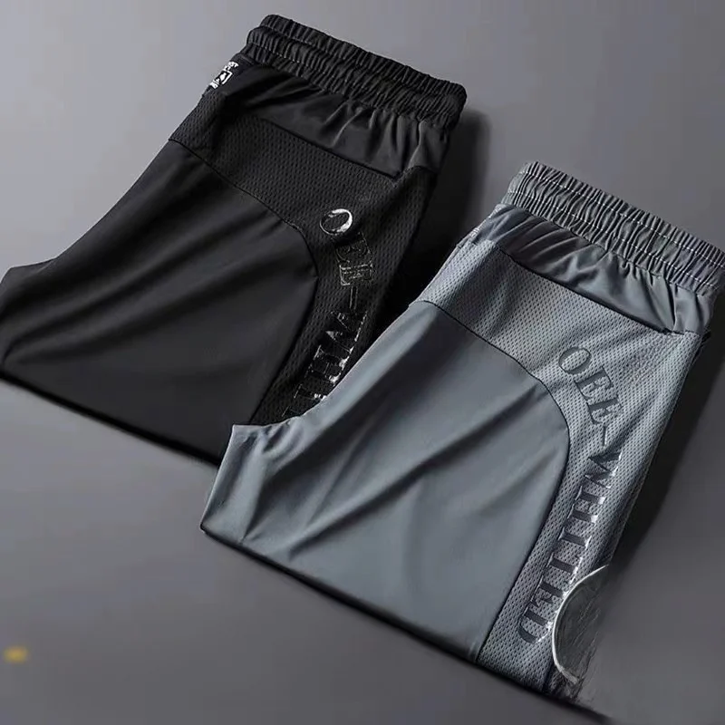 

Ice Silk Men's Casual Pants Thin Mouth Loose Sports Summer Street Sle Comfortable Breathable Faionable Youth Active Wear