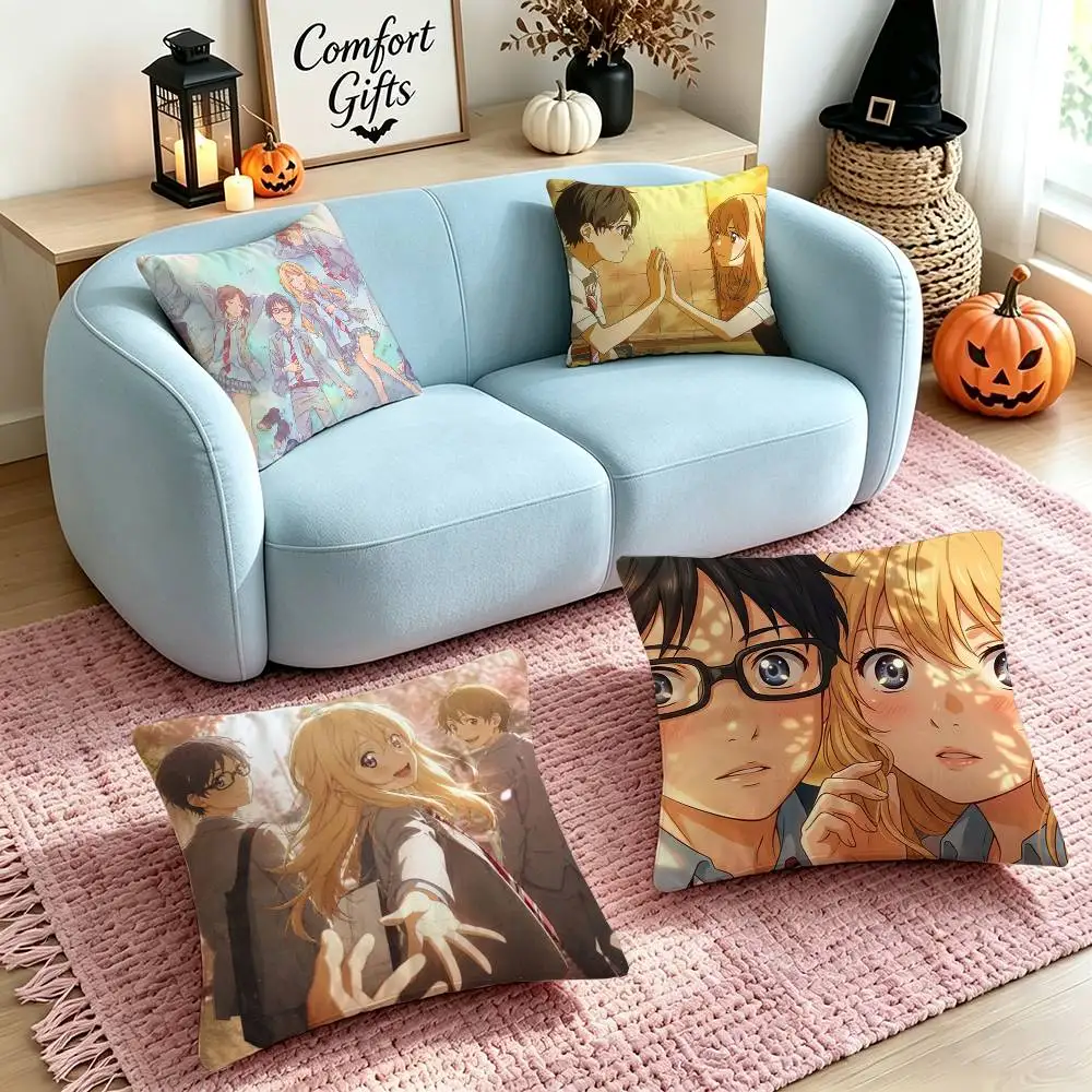 Anime Y-Your Lie in April  Pillow Case Square Double-Sided Sofa Cushion Cover Bedroom Bedside Pillow