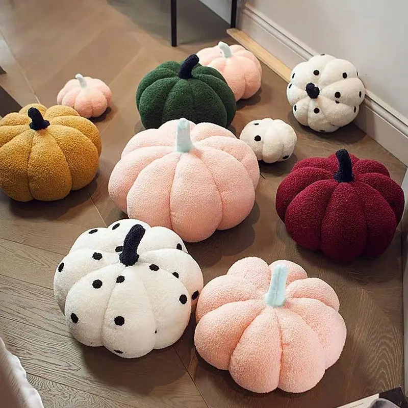 Vintage Colour Pumpkin Shaped Plushie Pillow Nordic Style Room Decor Pillow Plush Dot Point Sofa Living Room Bedside Bed Cushion