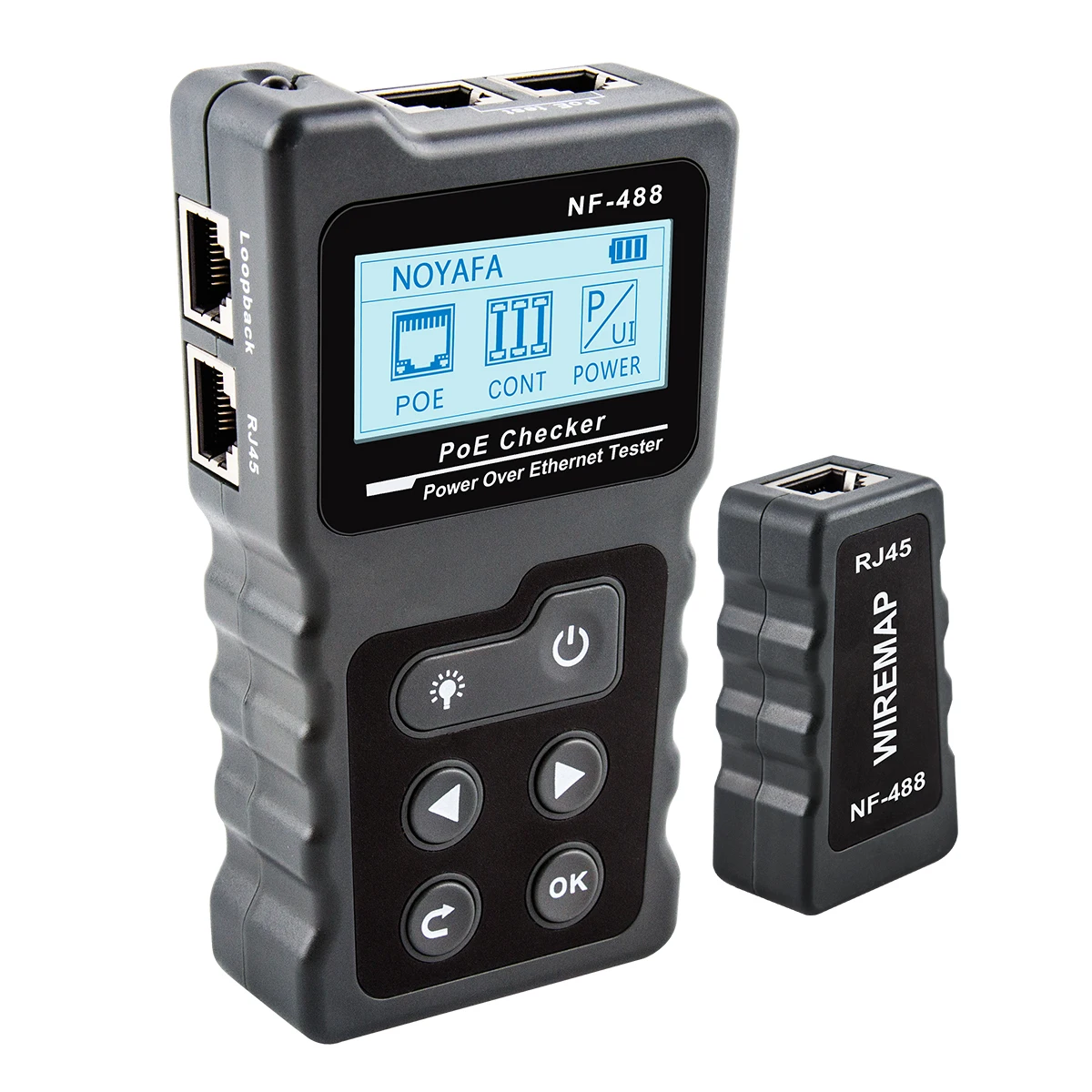 NOYAFA NF-488 LCD-Netzwerk-PoE-Tester für Ethernet Cat5 Cat6 LAN-Kabel, Schleifentestgerät