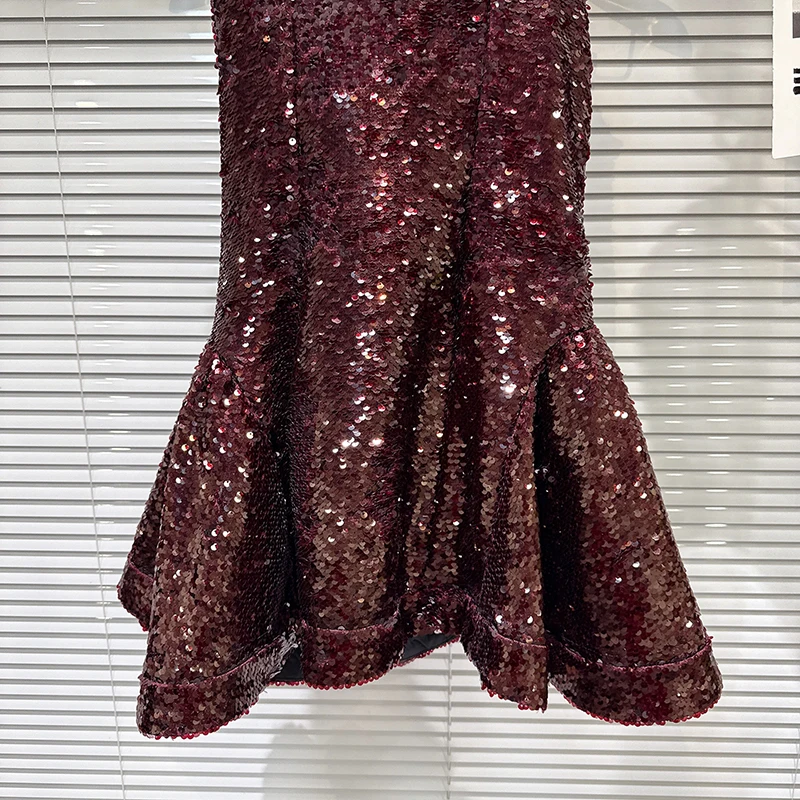 Vestidos Mini Sexy com Lantejoulas para Mulheres, Sem Mangas, Costura em Camadas, Alta Cintura, Novo Designer