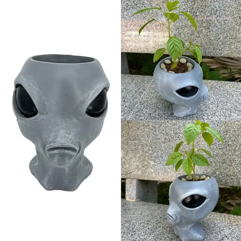 Cool Alien Sculpture Planter Potted Plant for Office Small Plant Garden Ornament