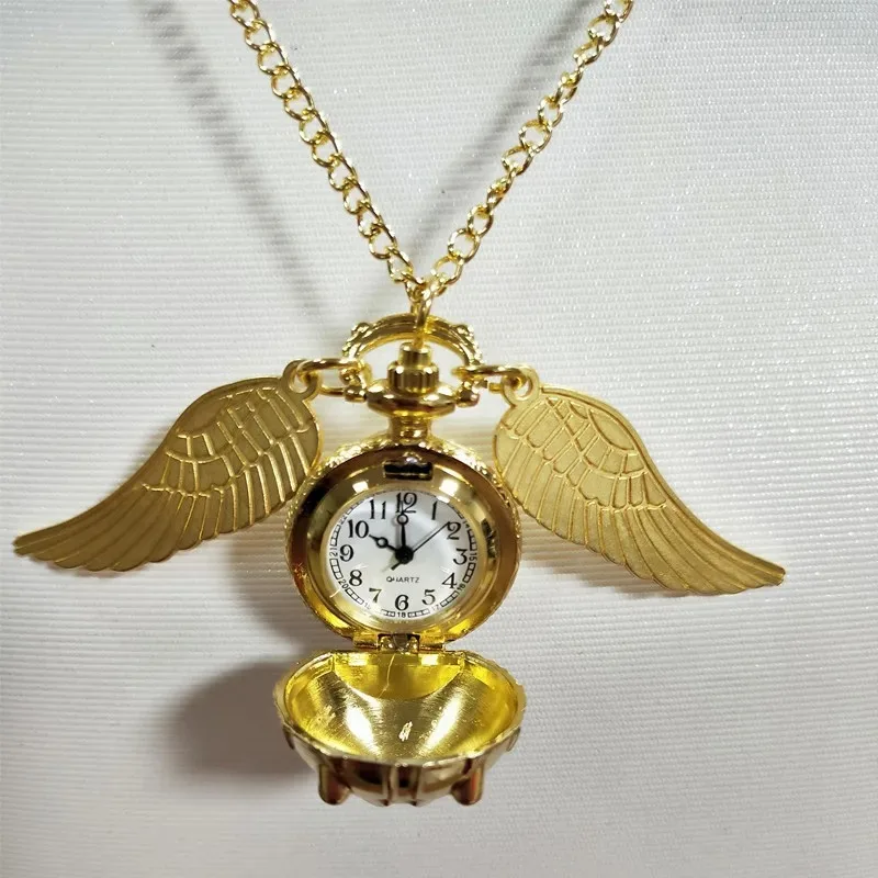 ゴールドカラーの翼付き球形懐中時計スチームパンクヴィンテージウォッチフォブチェーン付きレディースウォッチペンダントネックレスメンズギフト