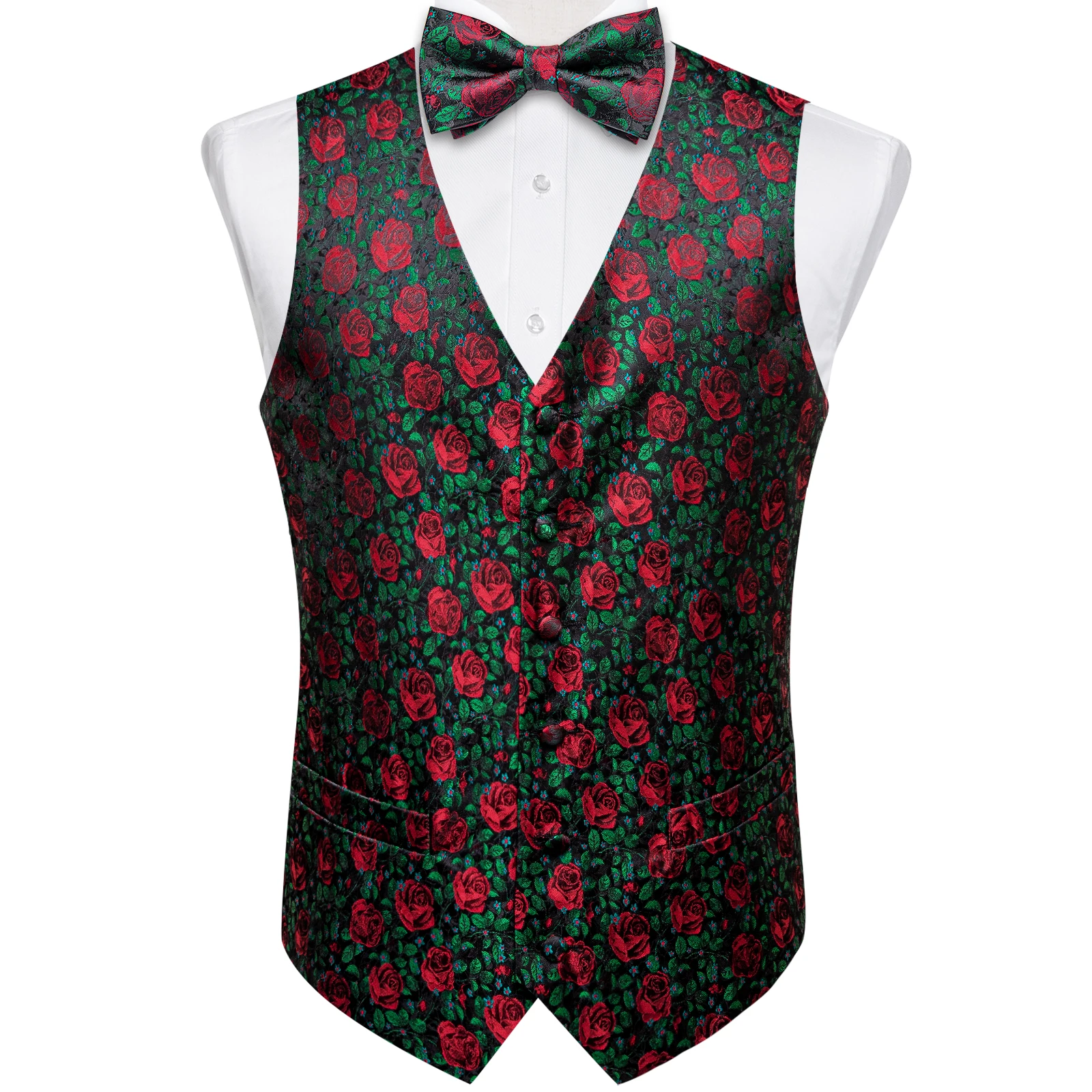 Blumen weste und Krawatten set für Herren, vor gebundene Fliege, Kleid mit quadratischen Manschetten knöpfen, klassische Business-Weste für Männer, 5-tlg – Detail 12
