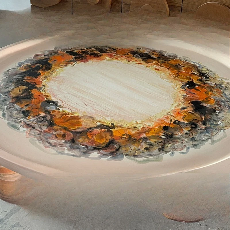 Hand-painted oil painting coffee table Circular furnace graffiti casual handicraft art Painted abstract painting