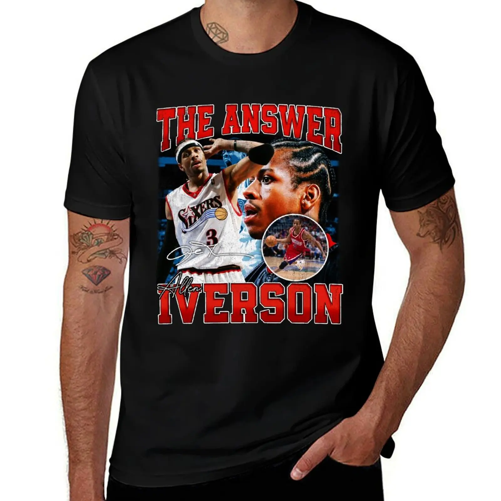 Allen Iverson The Answer Basketball Legend Signature Vintage Retro 80s 90s Bootleg Rap Style T-Shirt